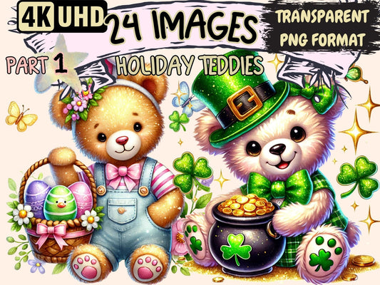 Holiday Teddies Clipart - High - Quality Instant Digital Download for Creative Projects