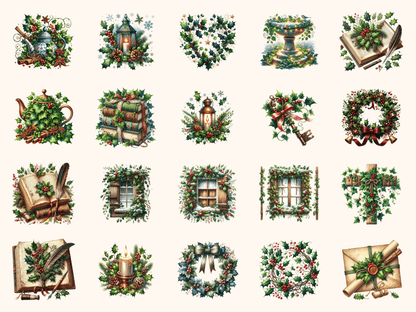 Holly Ivy Clipart All Bundles Clipart Line Art - WondersArtist