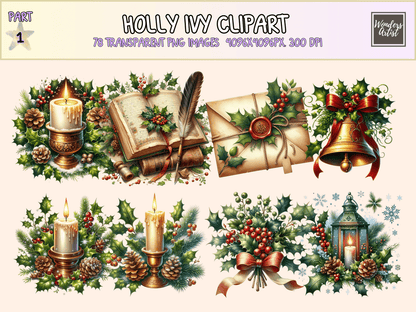 Holly Ivy Clipart All Bundles Clipart Line Art - WondersArtist