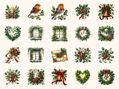 Holly Ivy Clipart All Bundles Clipart Line Art - WondersArtist