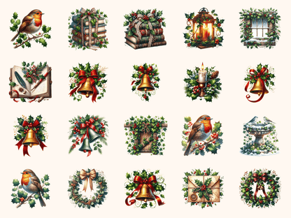 Holly Ivy Clipart All Bundles Clipart Line Art - WondersArtist