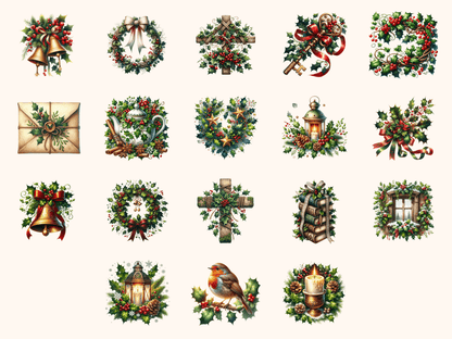 Holly Ivy Clipart All Bundles Clipart Line Art - WondersArtist