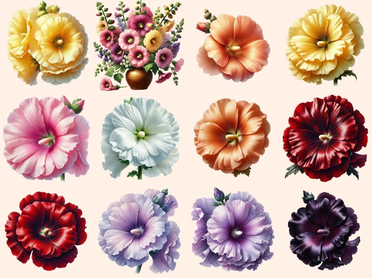 Hollyhocks Clipart Botanical Clipart - Wonders Artist