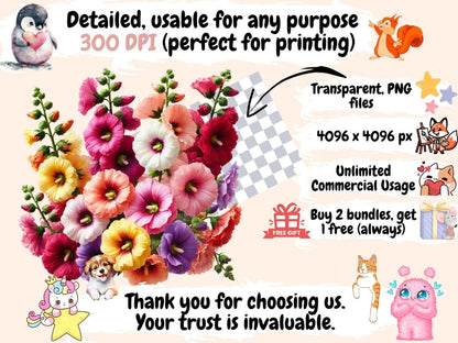 Hollyhocks Clipart Botanical Clipart - Wonders Artist