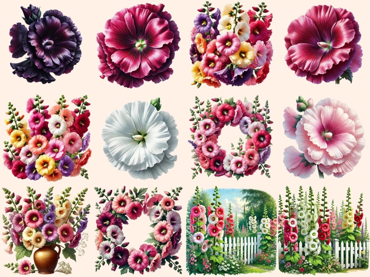 Hollyhocks Clipart Botanical Clipart - Wonders Artist