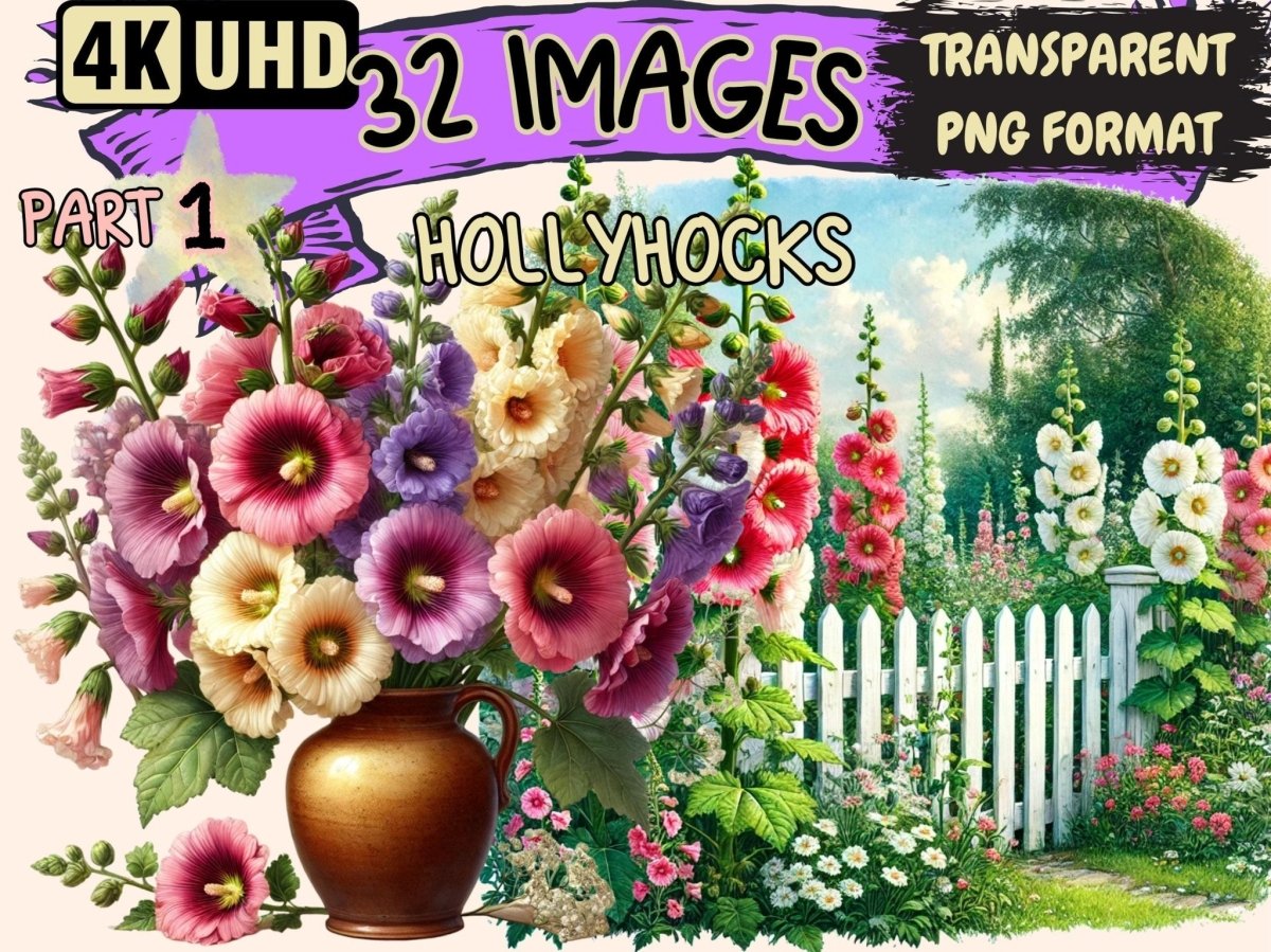 Hollyhocks Clipart Botanical Clipart - Wonders Artist