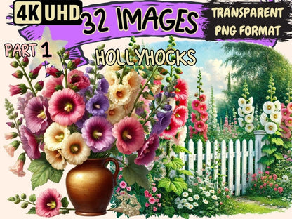 Hollyhocks Clipart Botanical Clipart - Wonders Artist