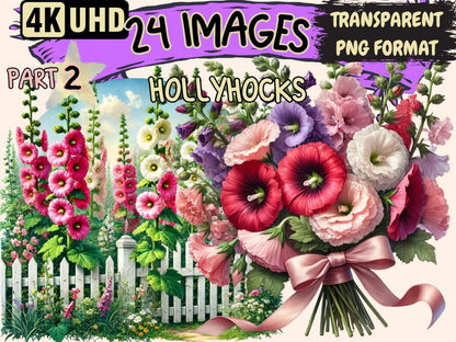 Hollyhocks (P2) Clipart Botanical Clipart - Wonders Artist