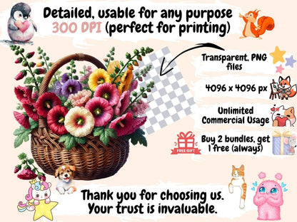 Hollyhocks (P2) Clipart Botanical Clipart - Wonders Artist