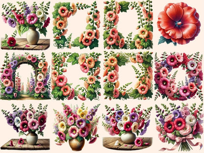 Hollyhocks (P2) Clipart Botanical Clipart - Wonders Artist