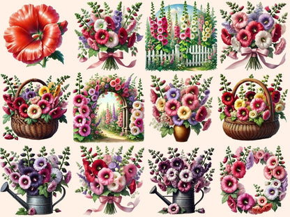 Hollyhocks (P2) Clipart Botanical Clipart - Wonders Artist