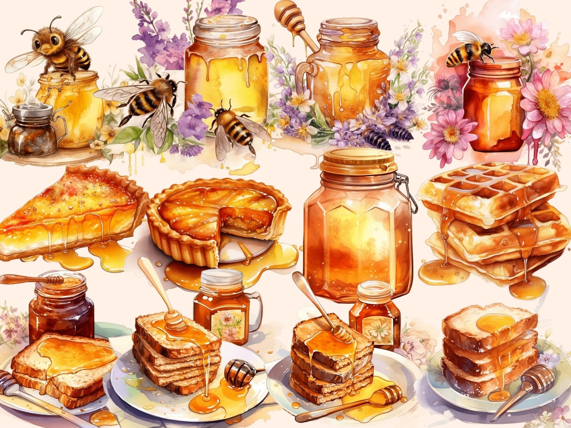 Honey Treats Watercolor Clipart - High - Quality Instant Digital Download for Creative Projects