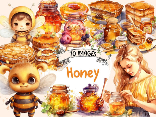 Honey Treats Watercolor Clipart - High - Quality Instant Digital Download for Creative Projects