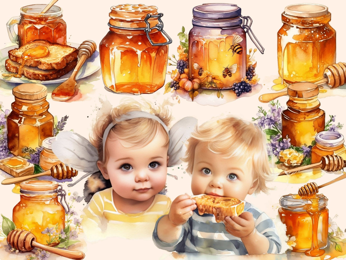 Honey Treats Watercolor Clipart - High - Quality Instant Digital Download for Creative Projects