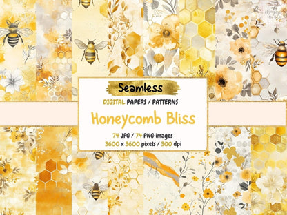 Honeycomb Bliss Seamless Pattern Digital Papers bee pattern - Wonders Artist