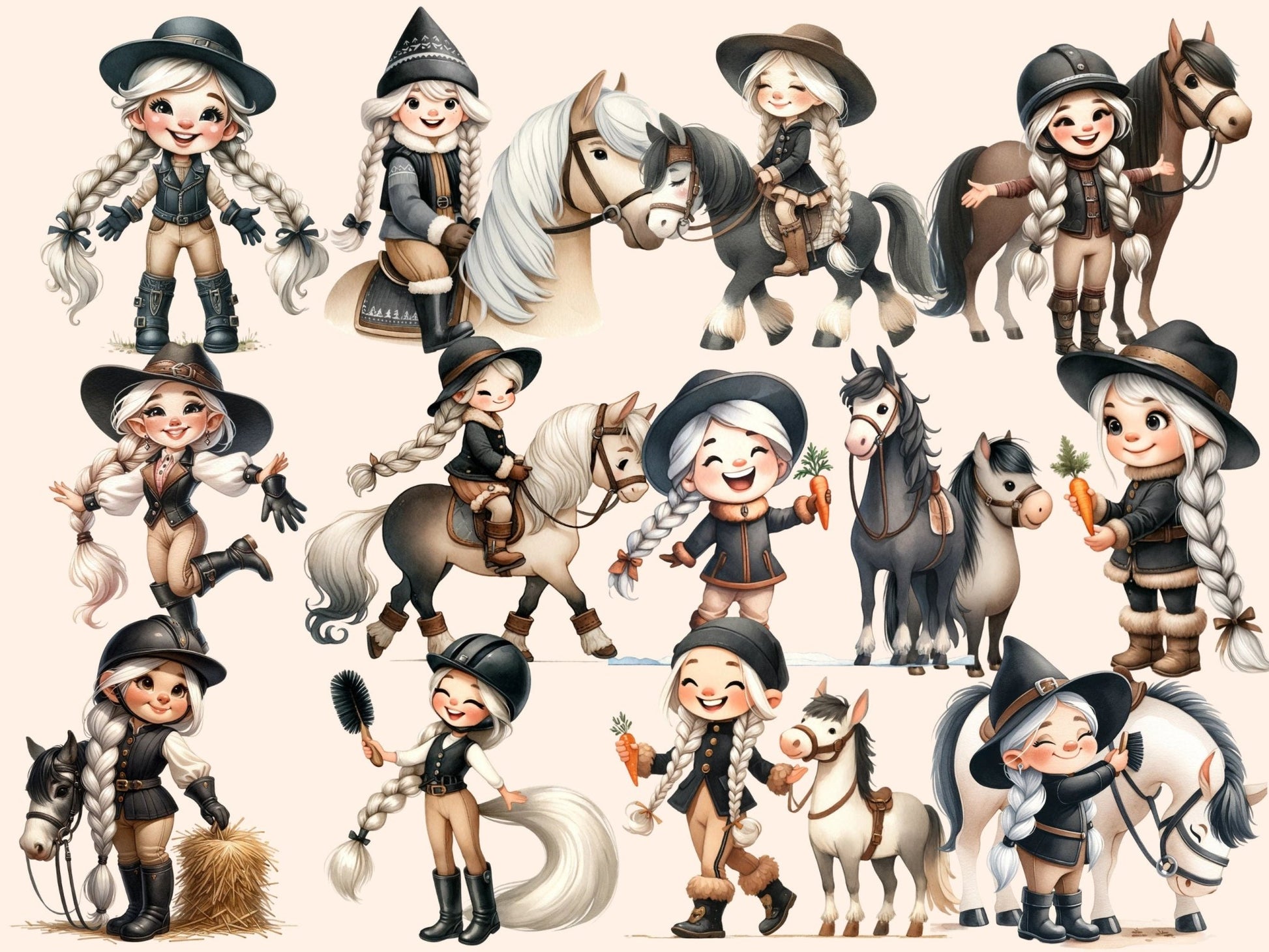 Horse Girls Clipart - High - Quality Instant Digital Download for Creative Projects