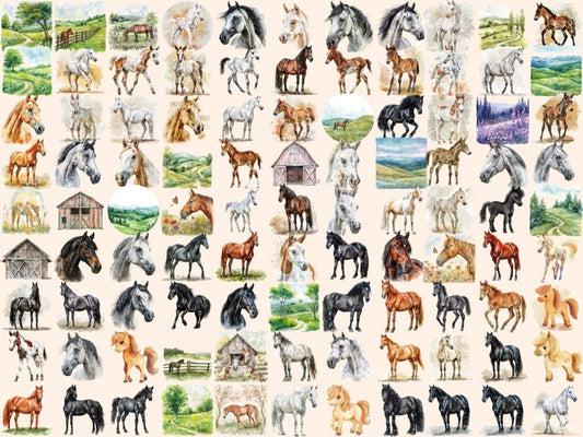 Horse World Watercolor Clipart