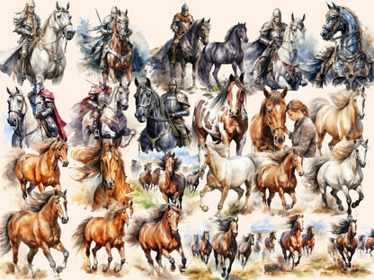 Horses Watercolor Clipart animals clipart - Wonders Artist