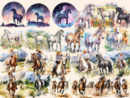 Horses Watercolor Clipart animals clipart - Wonders Artist