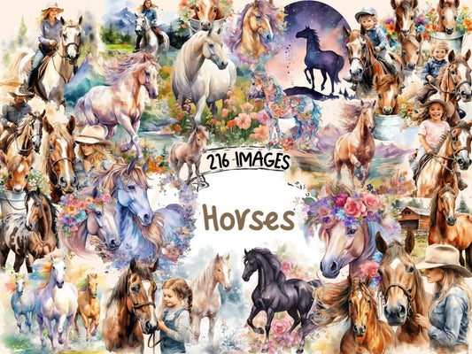 Horses Watercolor Clipart animals clipart - Wonders Artist