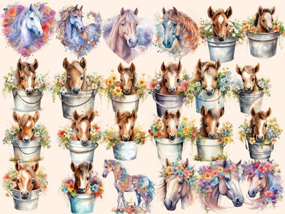 Horses Watercolor Clipart animals clipart - Wonders Artist