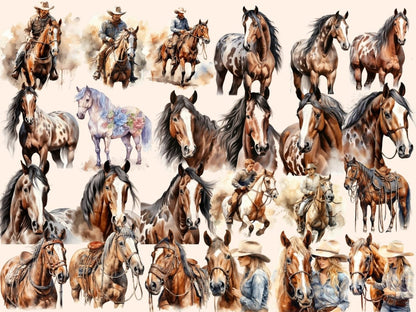 Horses Watercolor Clipart animals clipart - Wonders Artist