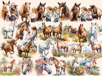 Horses Watercolor Clipart animals clipart - Wonders Artist