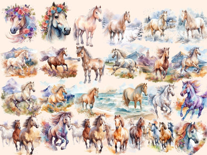 Horses Watercolor Clipart animals clipart - Wonders Artist