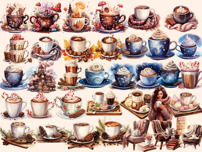 Hot Chocolate Watercolor Clipart choco drink clipart - Wonders Artist