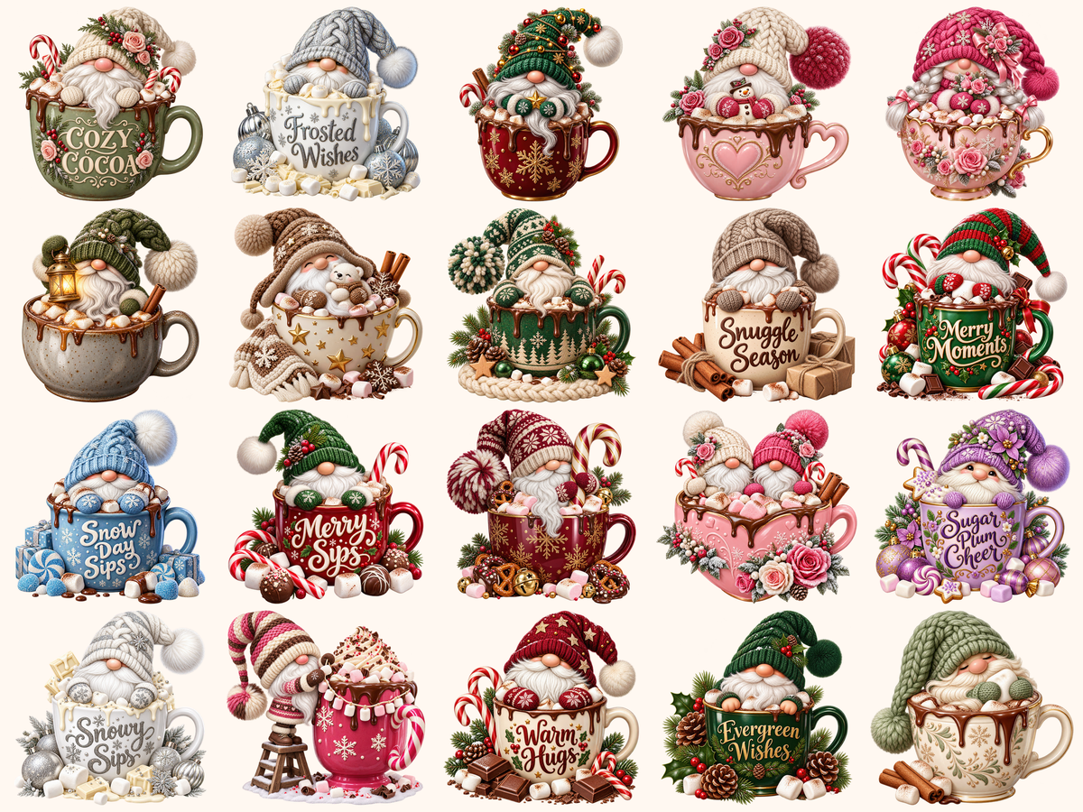 Hot Cocoa Gnomes Clipart — preview grid 1