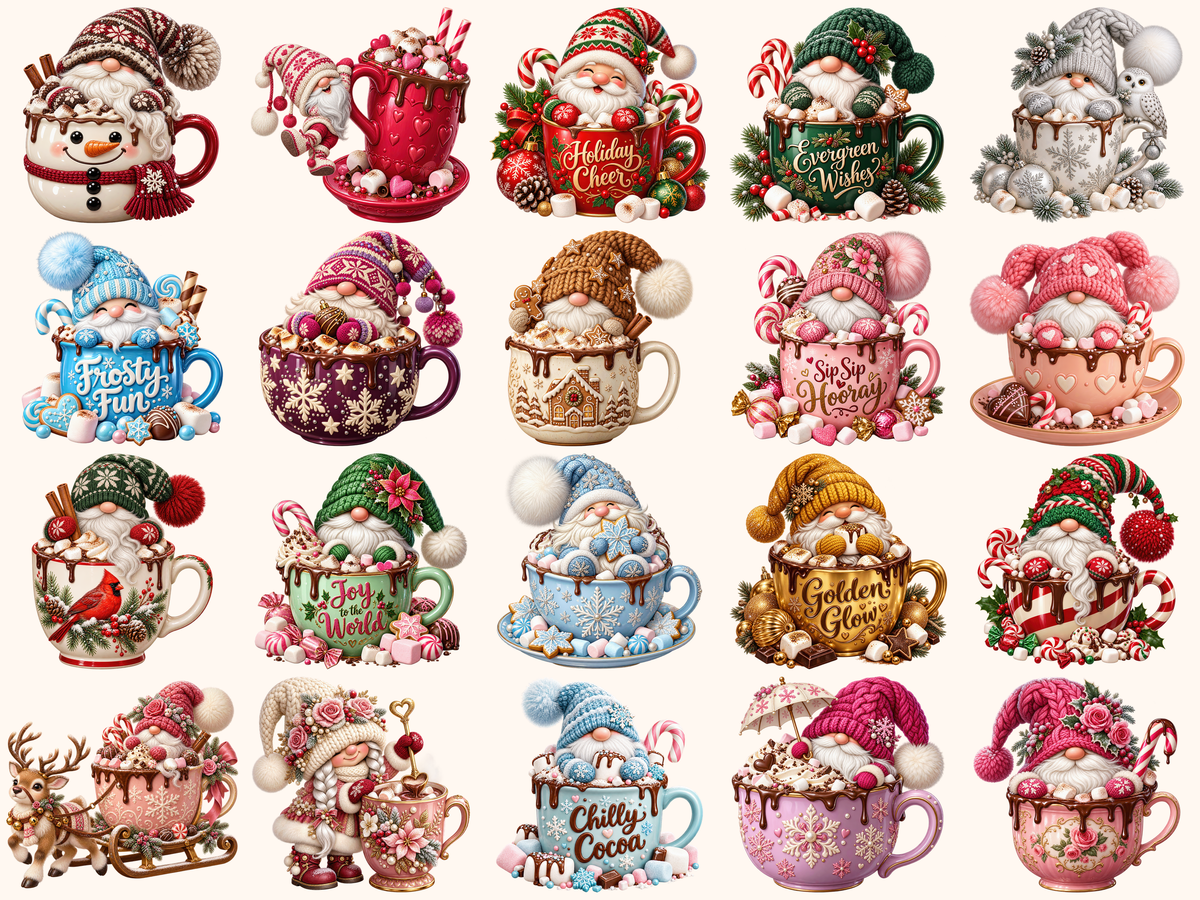 Hot Cocoa Gnomes Clipart — preview grid 4