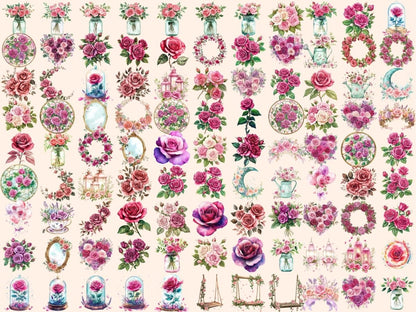 Hot Pink Roses Watercolor Clipart Bold Pink Roses PNG - Wonders Artist