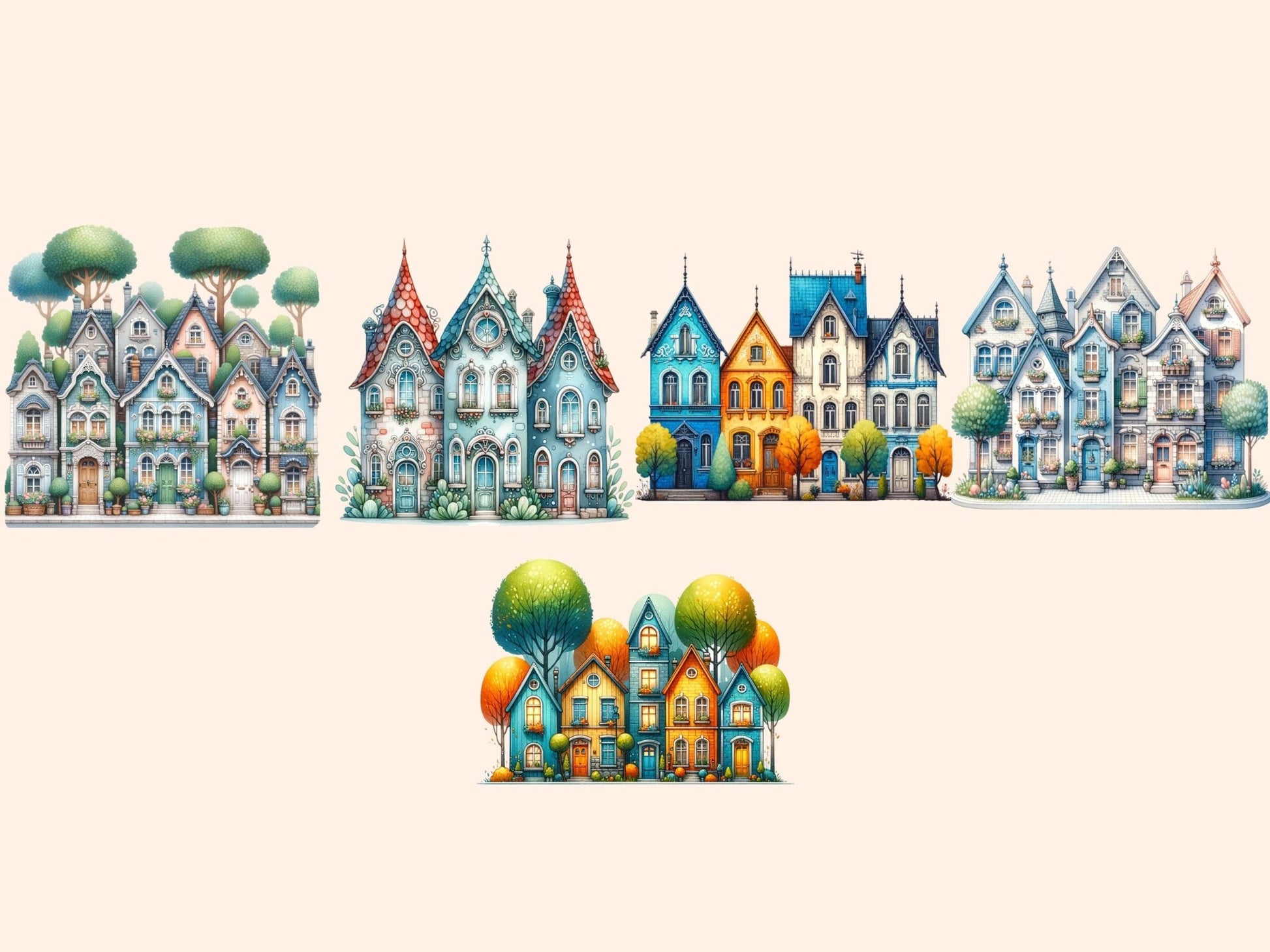 Houses Clipart - High - Quality Instant Digital Download for Creative Projects