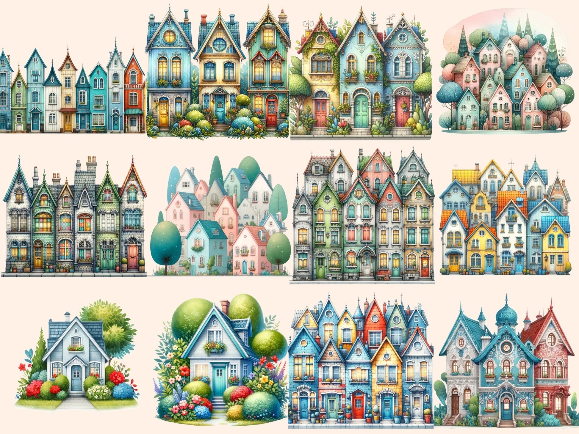 Houses Clipart - High - Quality Instant Digital Download for Creative Projects