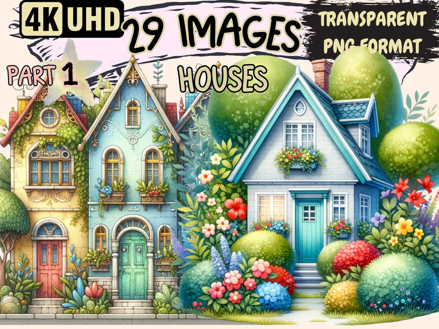 Houses Clipart - High - Quality Instant Digital Download for Creative Projects