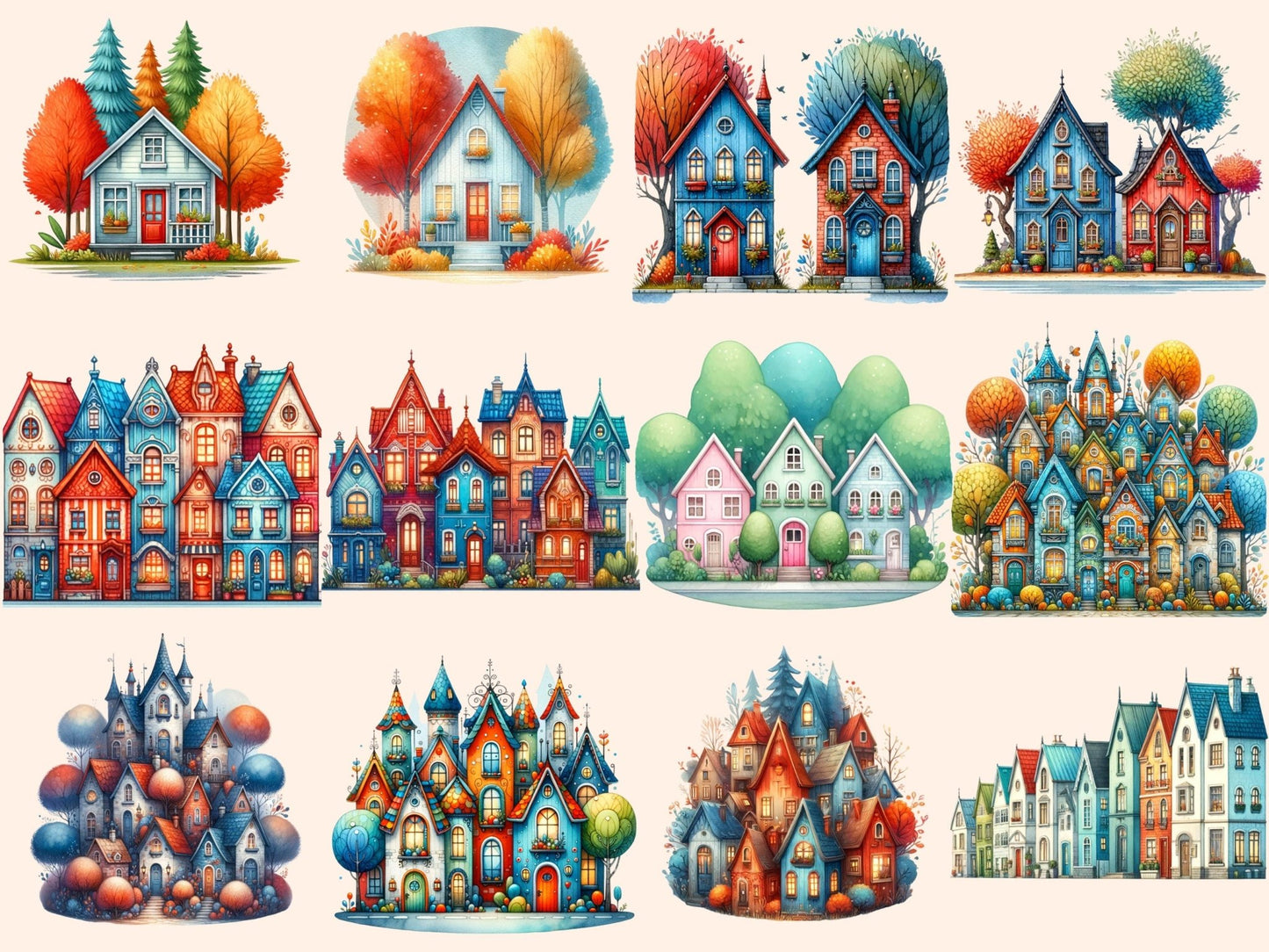 Houses Clipart - High - Quality Instant Digital Download for Creative Projects