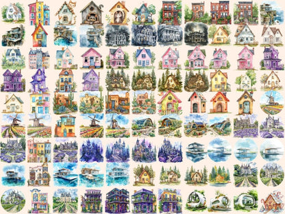Houses Watercolor Clipart Architecture PNG - Wonders Artist