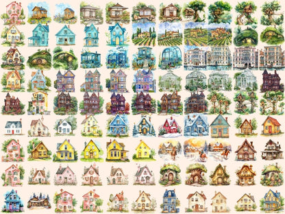 Houses Watercolor Clipart Architecture PNG - Wonders Artist