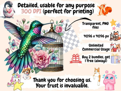 Hummingbirds (P2) Clipart bird decor - Wonders Artist