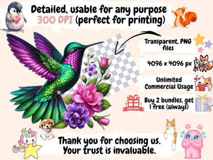 Hummingbirds (P4) Clipart bird decor - Wonders Artist