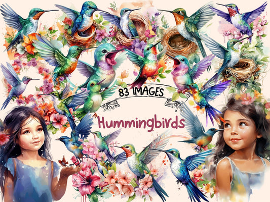 Hummingbirds Watercolor Clipart - High - Quality Instant Digital Download for Creative Projects