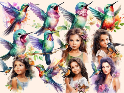 Hummingbirds Watercolor Clipart bird printables - Wonders Artist