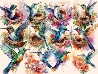 Hummingbirds Watercolor Clipart bird printables - Wonders Artist