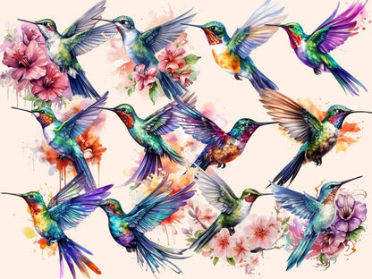 Hummingbirds Watercolor Clipart bird printables - Wonders Artist