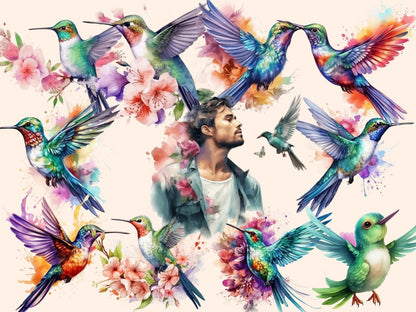 Hummingbirds Watercolor Clipart bird printables - Wonders Artist