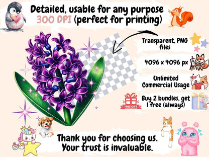 Hyacinth Flowers Clipart botanical artwork - Wonders Artist