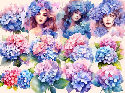 Hydrangeas Watercolor Clipart floral clipart - Wonders Artist