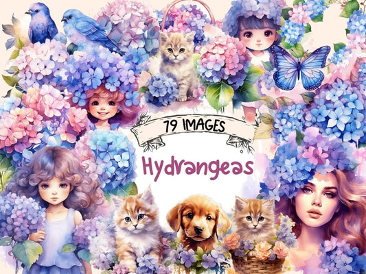 Hydrangeas Watercolor Clipart floral clipart - Wonders Artist