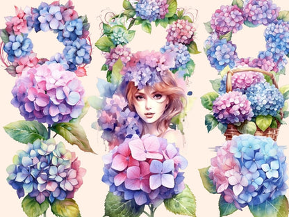 Hydrangeas Watercolor Clipart floral clipart - Wonders Artist