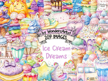 Ice Cream Dreams Watercolor Clipart Cute Dessert Art - Wonders Artist